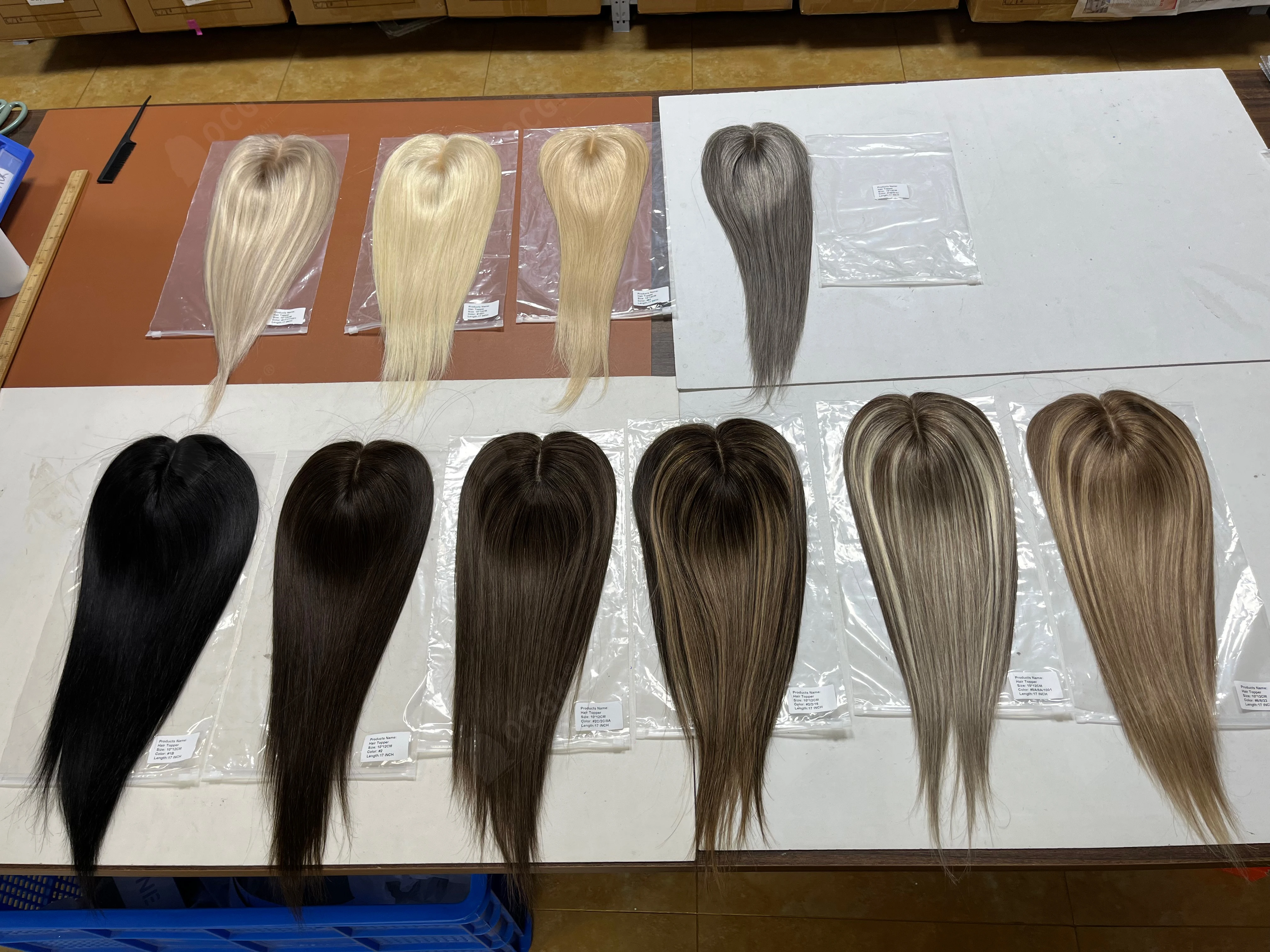 17" Human Hair Topper Straight 10x12cm Base Mushroom Brown Highlight Clip in Hairpieces for Women with Thinning Hair Add Volume