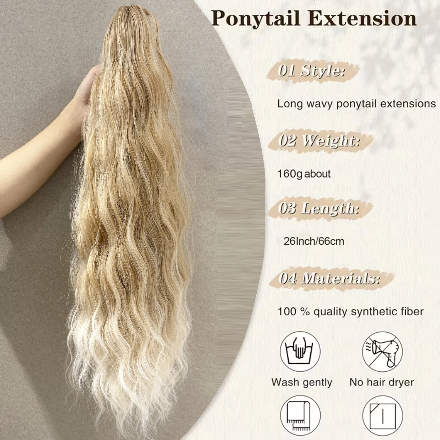 Synthetic Water Wave Claw Clip Ponytail Black Blonde Heat Resistant Fiber Fluffy Messy Ponytail Hair Extensions For Women