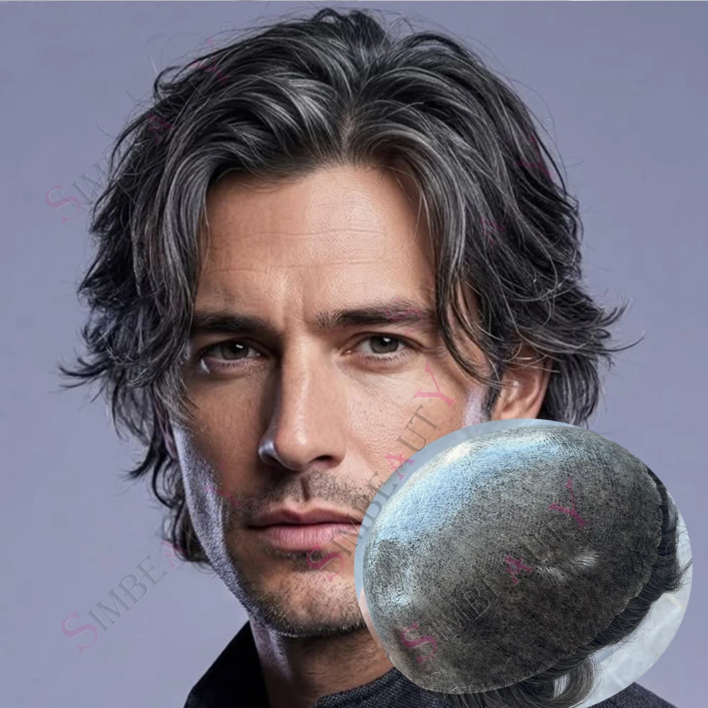 Undetectable 1b80 1b65 Gray Hair Man Toupee Human Hair Male Capillary Prosthesi System Natural Hairline Thin Skin Base Hairpiece
