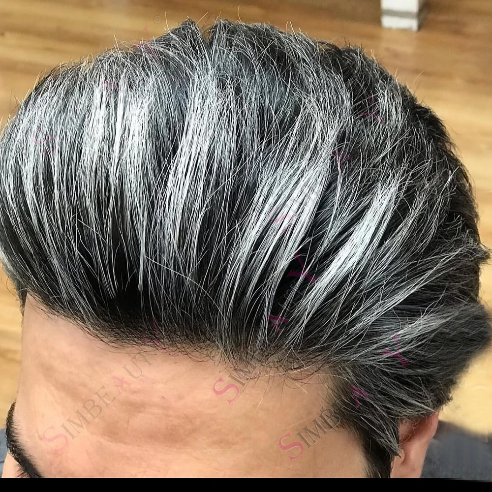 Undetectable 1b80 1b65 Gray Hair Man Toupee Human Hair Male Capillary Prosthesi System Natural Hairline Thin Skin Base Hairpiece