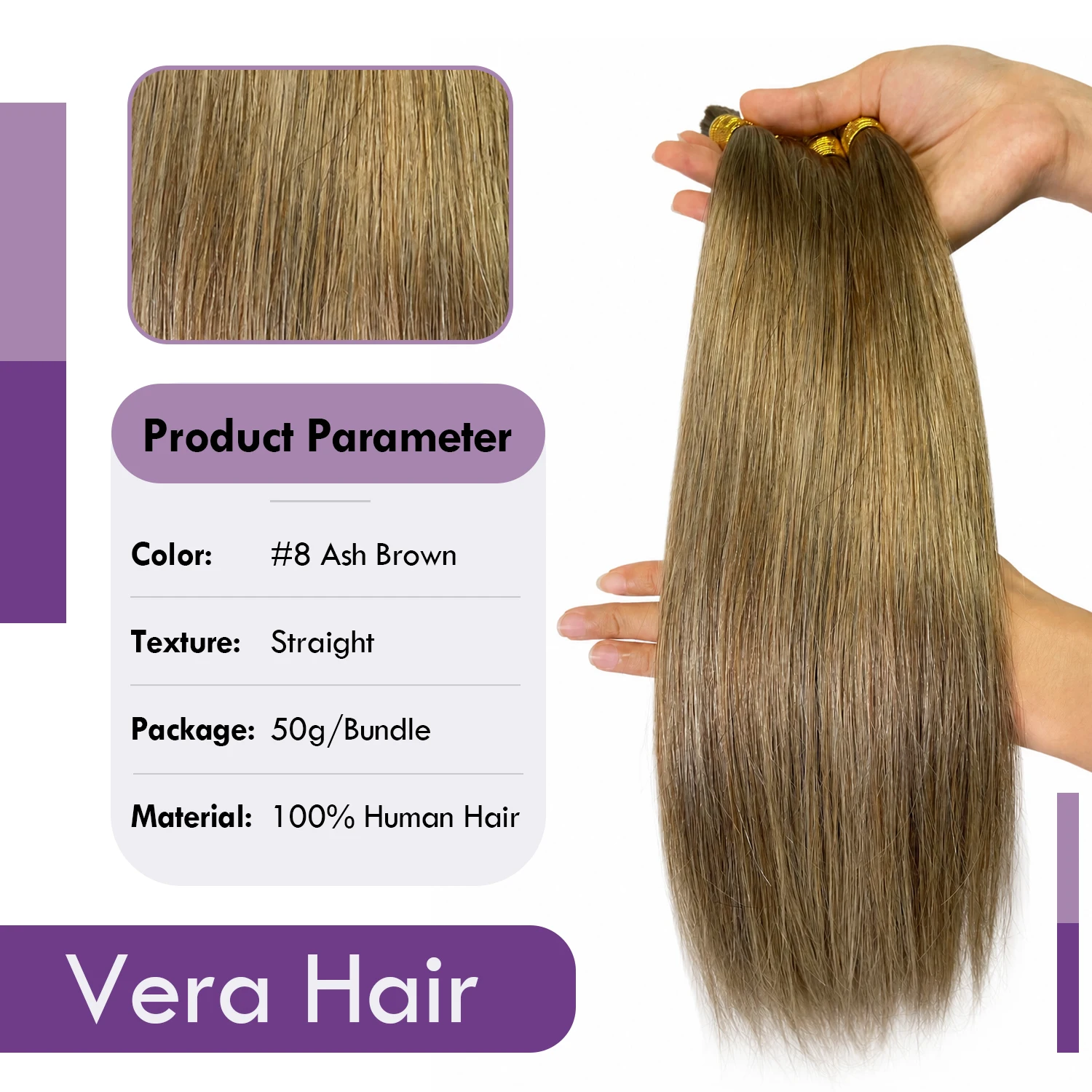 Human Braiding Hair Ash Brown Straight Bulk Human Hair For Braiding No Weft 100% Unprocessed Brazilian Human Hair Braiding Hair