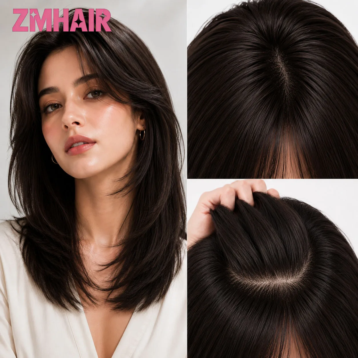 2# Dark Chocolate Brown Natural Straight 100% Silk Base 100% Human Hair Wigs Peruvian Glueless #2 6x6 Silk Top Lace Frontal Wigs