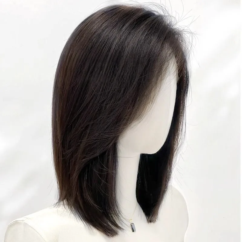 2# Dark Chocolate Brown Natural Straight 100% Silk Base 100% Human Hair Wigs Peruvian Glueless #2 6x6 Silk Top Lace Frontal Wigs