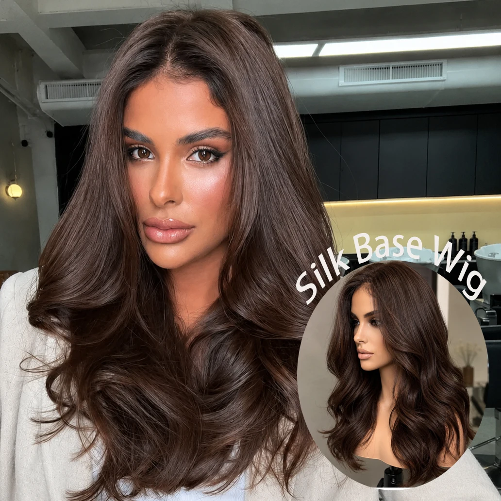 2# Dark Chocolate Brown Natural Straight 100% Silk Base 100% Human Hair Wigs Peruvian Glueless #2 6x6 Silk Top Lace Frontal Wigs