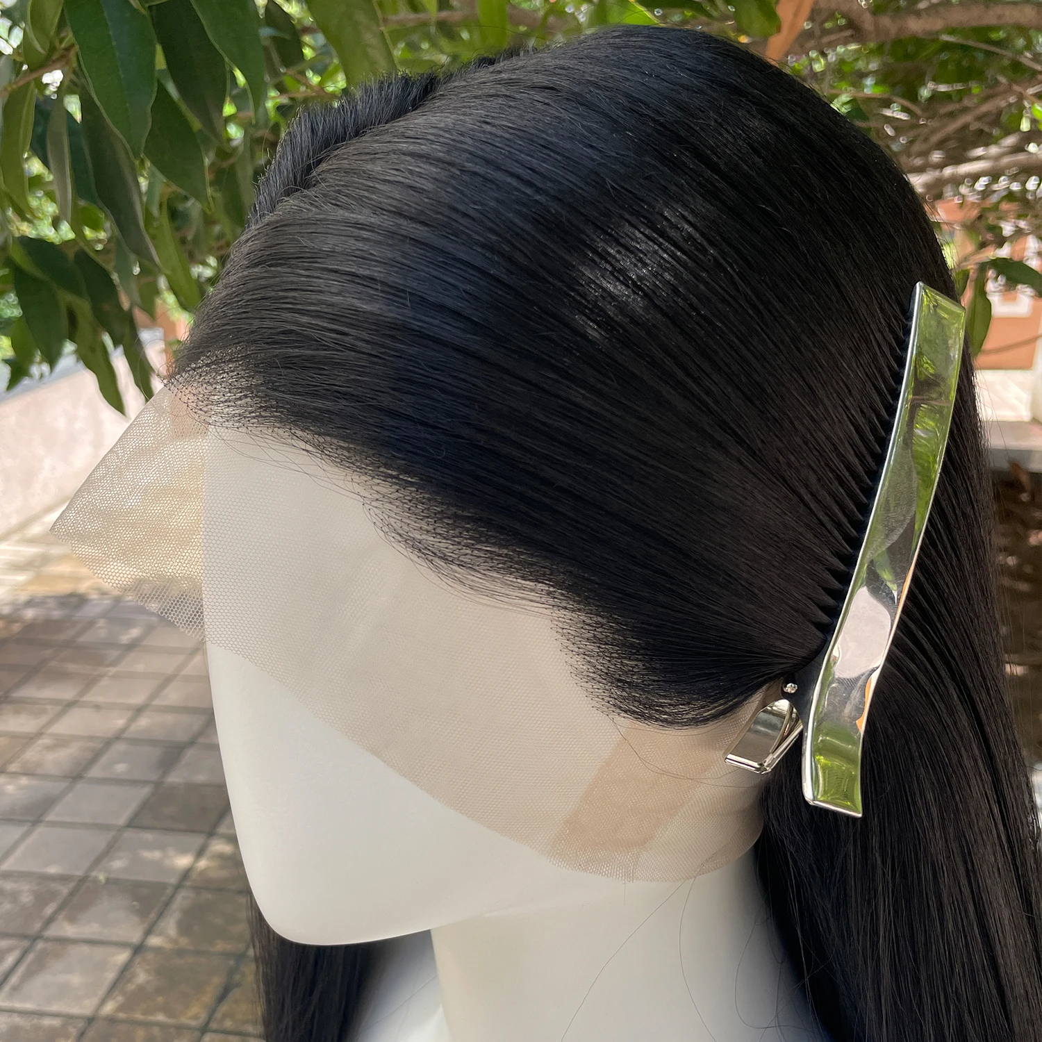 #1B Jet Black Synthetic Hair Full Lace Wigs for Black Women Heat Resistant 26 Inch Long Straight Full Hand Tied Free Part 150%