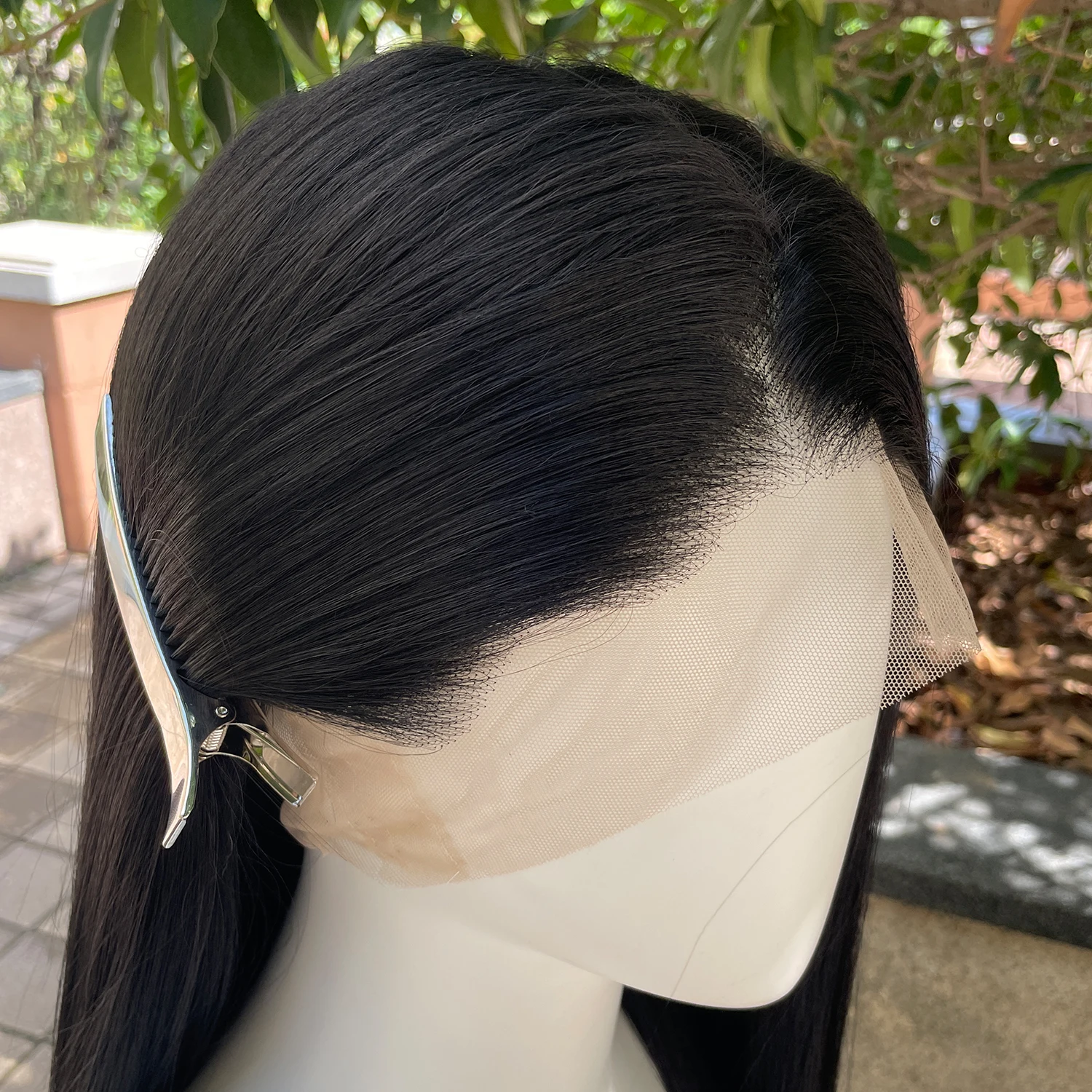 #1B Jet Black Synthetic Hair Full Lace Wigs for Black Women Heat Resistant 26 Inch Long Straight Full Hand Tied Free Part 150%