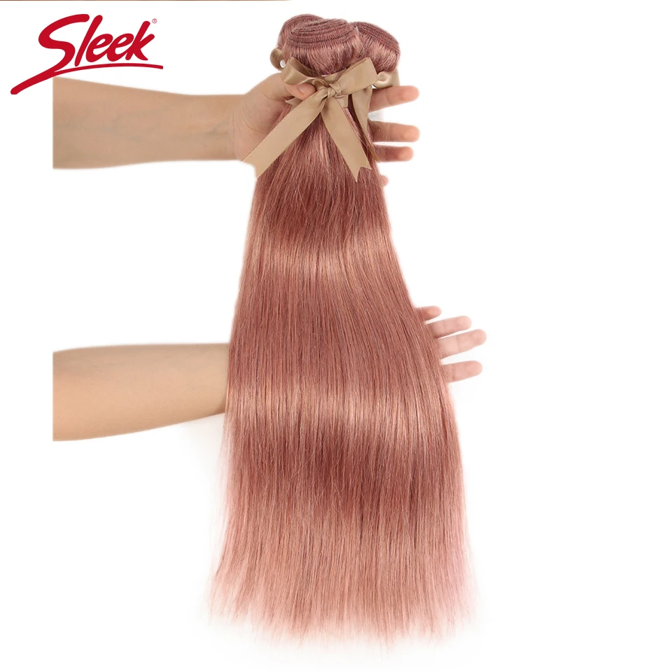 Sleek Brazilian Straight Hair Bundles With Closure S PINK 8 Hair Weave 10-26 Inches Remy Human Hair 3 Bundles With Closure