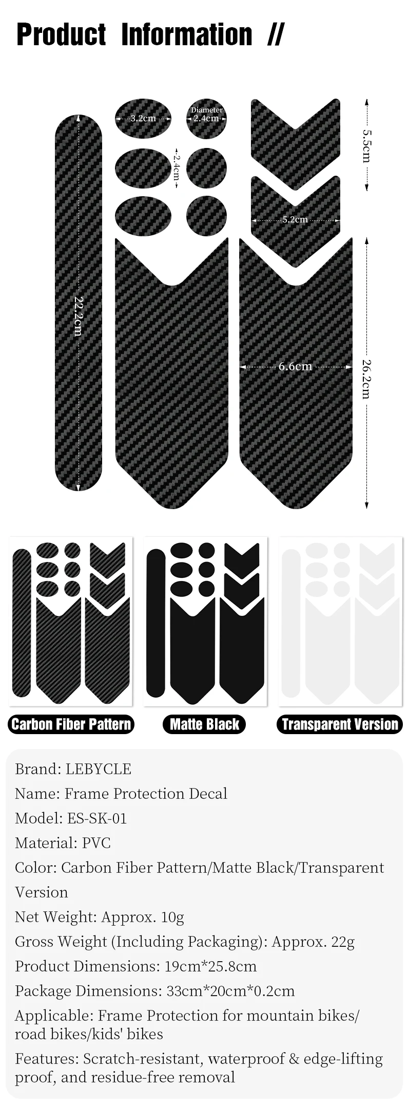 LEBYCLE MTB Road Bicycle Chain Protection Sticker Bike Frame Protection Sticker Bike Front Fork Protective Film