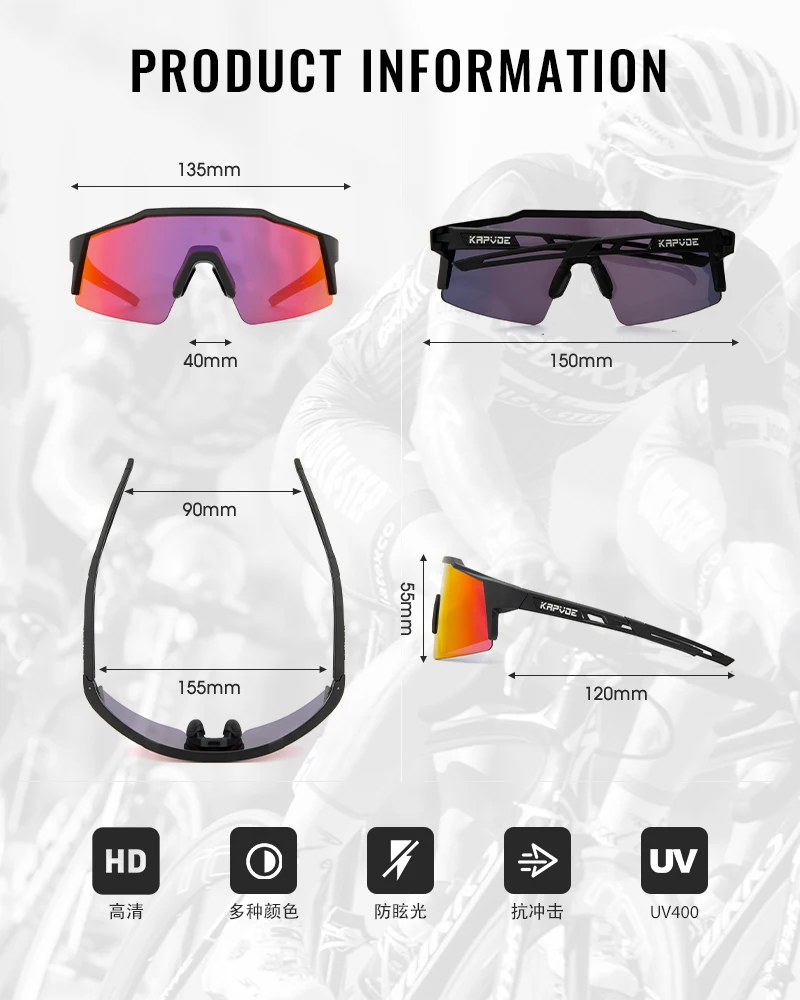 Kapvoe Cycling Sunglasses UV400 Cycling Glasses Polarized Built-in Myopia Frame Man Bicycle Eyewear Outdoor MTB Bike Goggles
