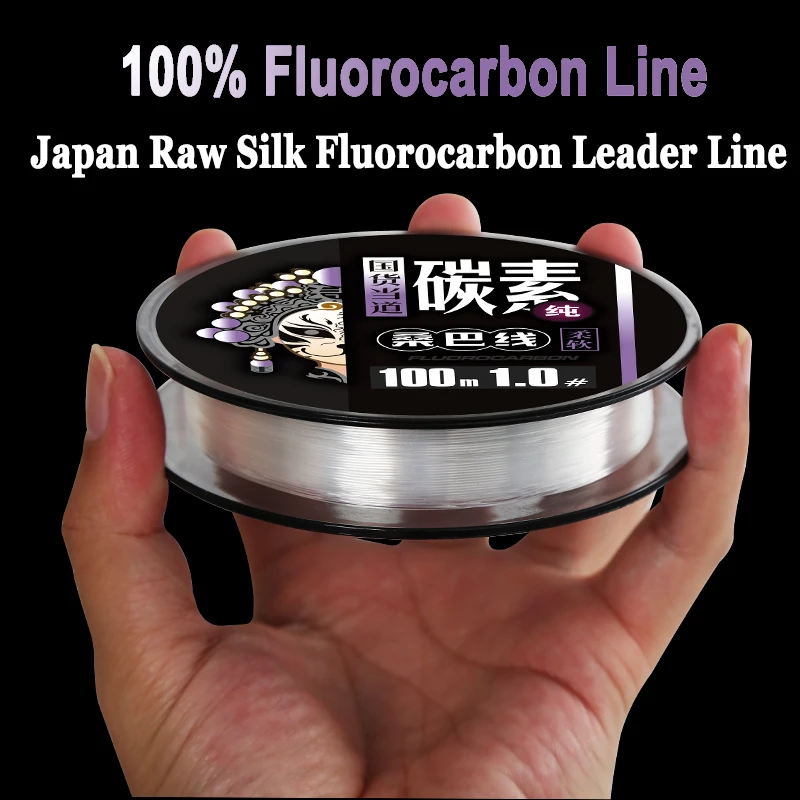 Zukibo 50/100M 100% Fluorocarbon Fishing Line High Quality Leader Line Super Strong Japan Clear Carbon Fiber Fishing Line 2-84lb
