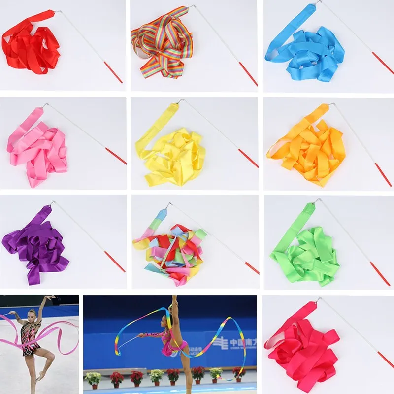 2/4/6 Meters Colorful Gym Dance Ribbon Rhythmic Girl Art Gymnastics Ballet Streamer Twirling Rod Rainbow Stick Sports Training