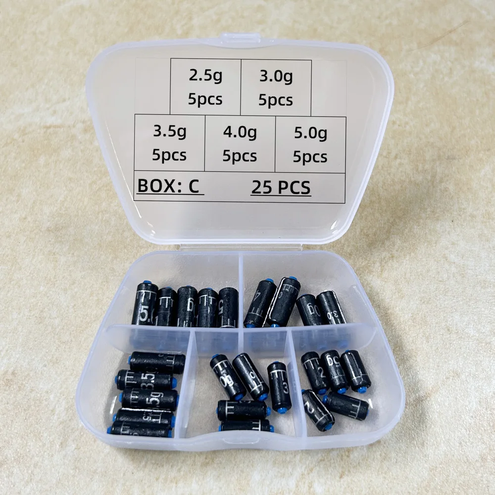 DNDYUJU 25-130pcs/box Lead Sinker Fishing Ruler Lead Set Quick Replace 1.5g-5.0g Weight Sinkers Fishing Accessories Tackle Pesca