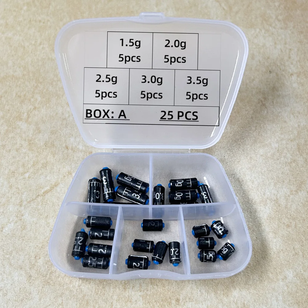 DNDYUJU 25-130pcs/box Lead Sinker Fishing Ruler Lead Set Quick Replace 1.5g-5.0g Weight Sinkers Fishing Accessories Tackle Pesca