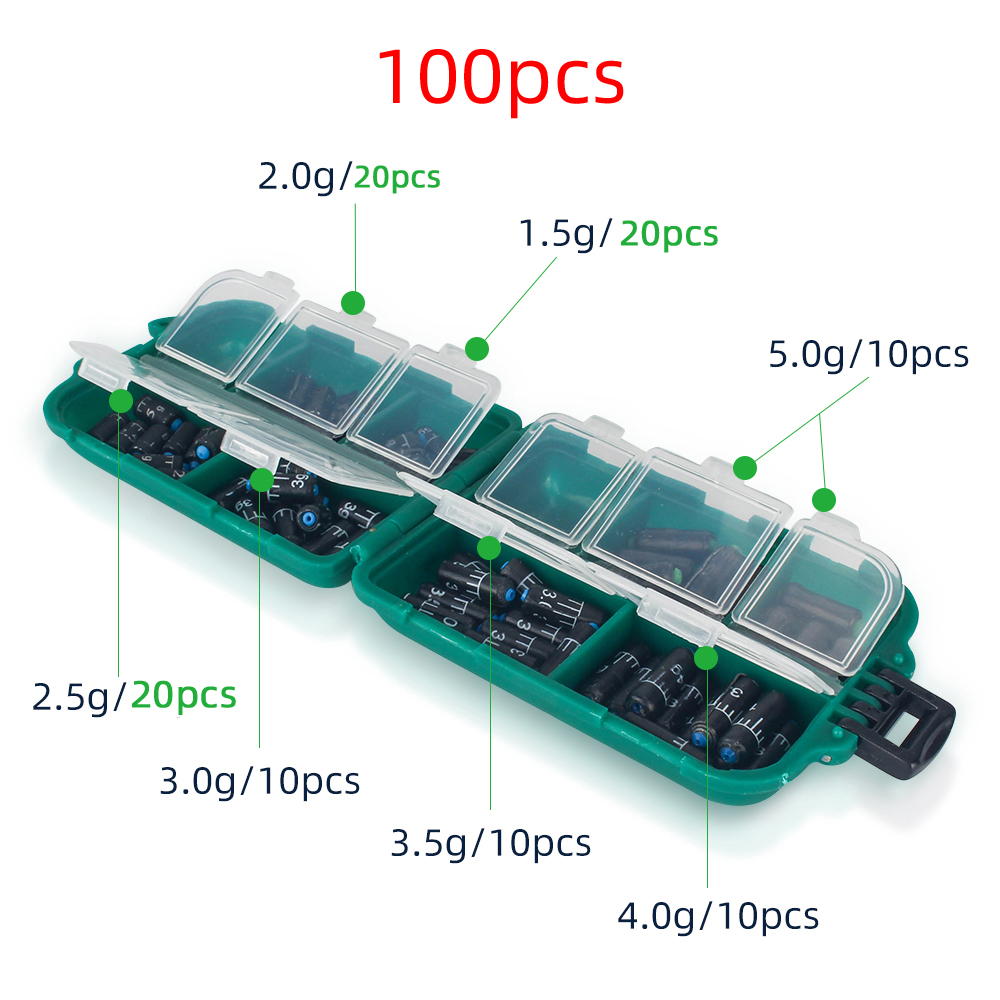 DNDYUJU 25-130pcs/box Lead Sinker Fishing Ruler Lead Set Quick Replace 1.5g-5.0g Weight Sinkers Fishing Accessories Tackle Pesca