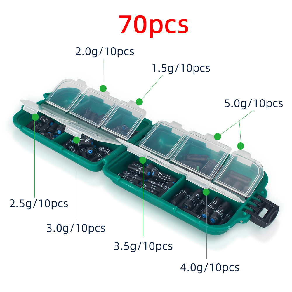 DNDYUJU 25-130pcs/box Lead Sinker Fishing Ruler Lead Set Quick Replace 1.5g-5.0g Weight Sinkers Fishing Accessories Tackle Pesca