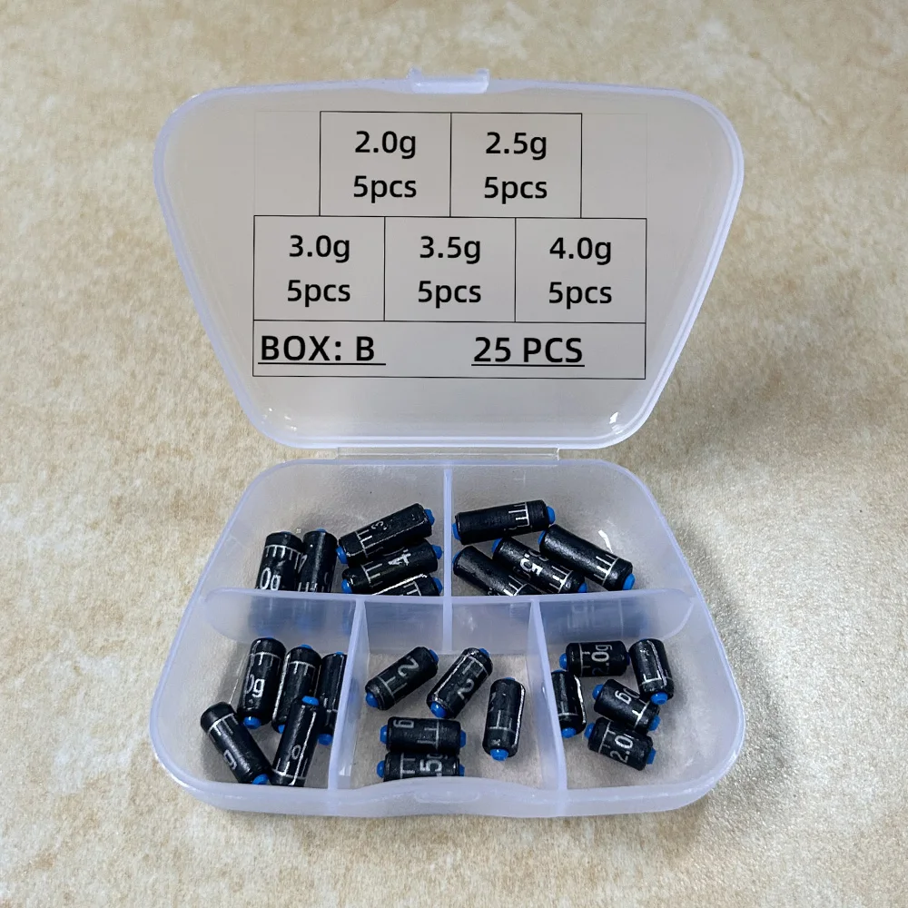 DNDYUJU 25-130pcs/box Lead Sinker Fishing Ruler Lead Set Quick Replace 1.5g-5.0g Weight Sinkers Fishing Accessories Tackle Pesca