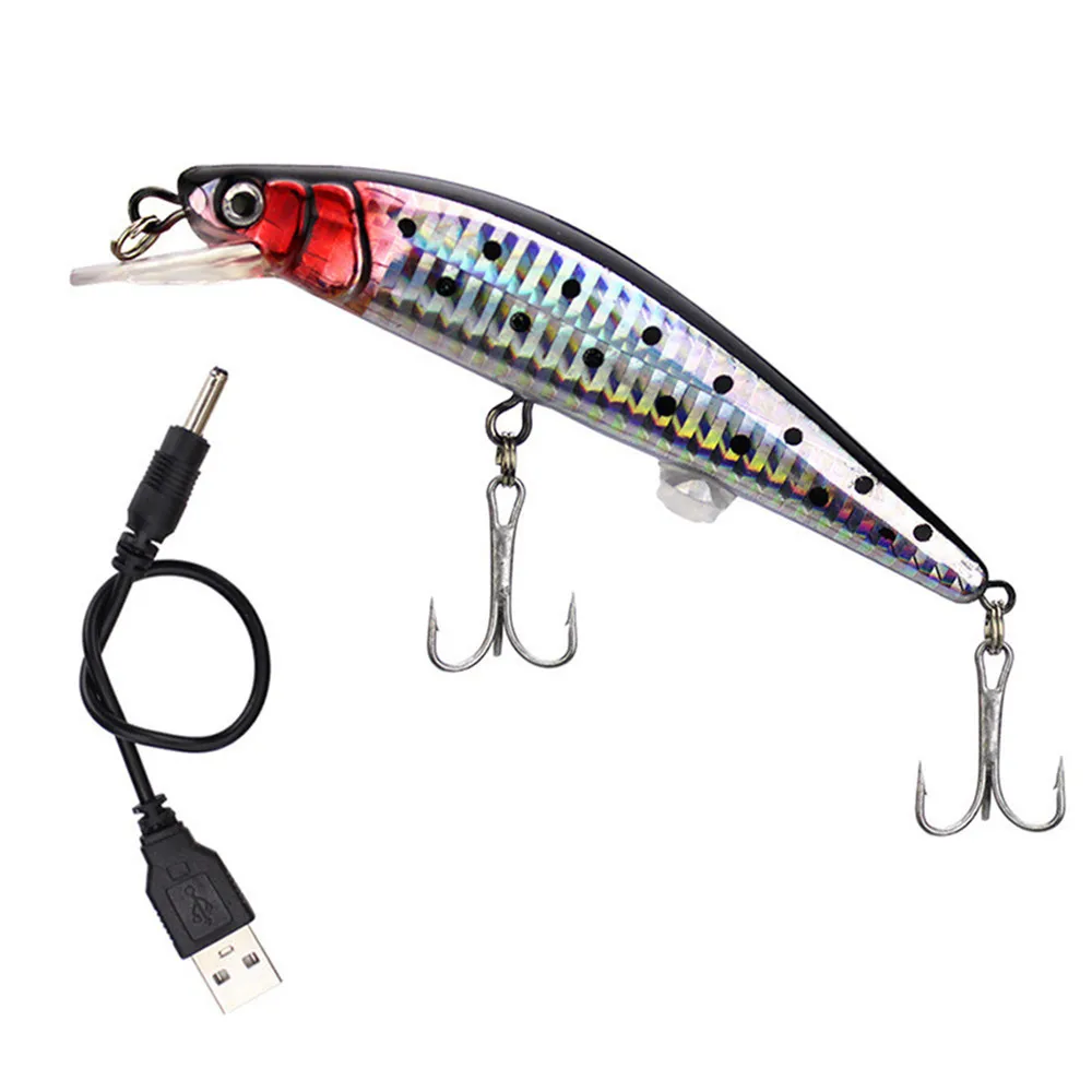 Simulated Fishing Lures Bait Electric Life-like Vibrate Fishing Lures USB Rechargeable Flashing LED Light Throw Luminous Bait