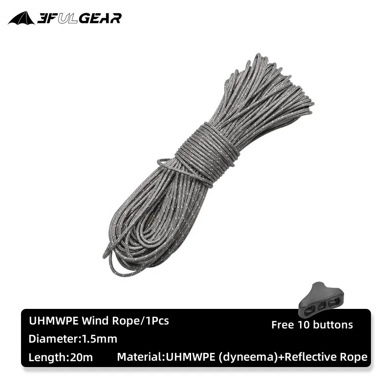 3F UL GEAR Outdoor 2/1.5MM 20 Meters Dyneema Reflective Rope Camping Tent Nylon UHMWPE Wind Rope