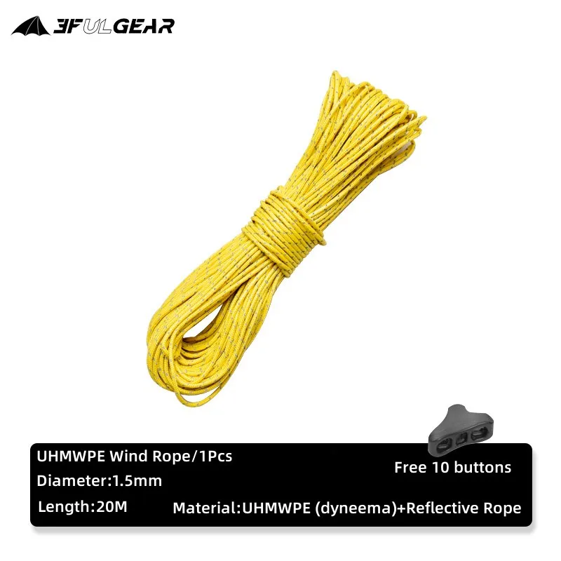3F UL GEAR Outdoor 2/1.5MM 20 Meters Dyneema Reflective Rope Camping Tent Nylon UHMWPE Wind Rope