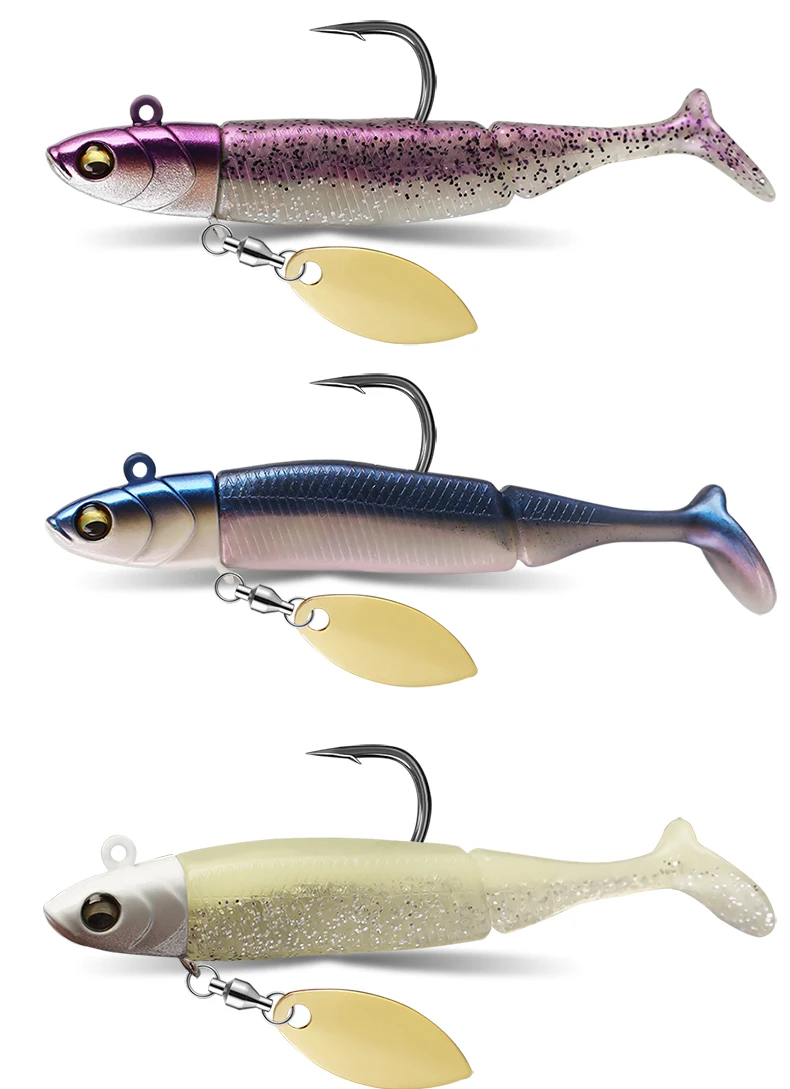 TAIYU Jig Head Soft Fishing Lures 21g T-tail Silicone Lure Wobblers Metal Spinner Spoon Bait For Pike Trout Bass Fishing Tackle