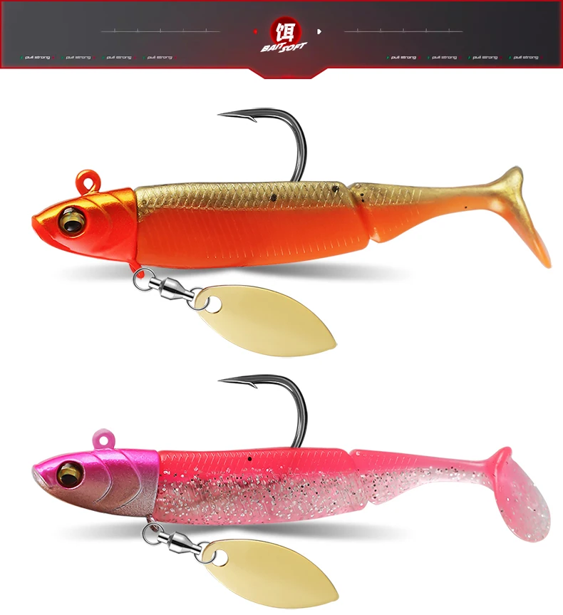 TAIYU Jig Head Soft Fishing Lures 21g T-tail Silicone Lure Wobblers Metal Spinner Spoon Bait For Pike Trout Bass Fishing Tackle