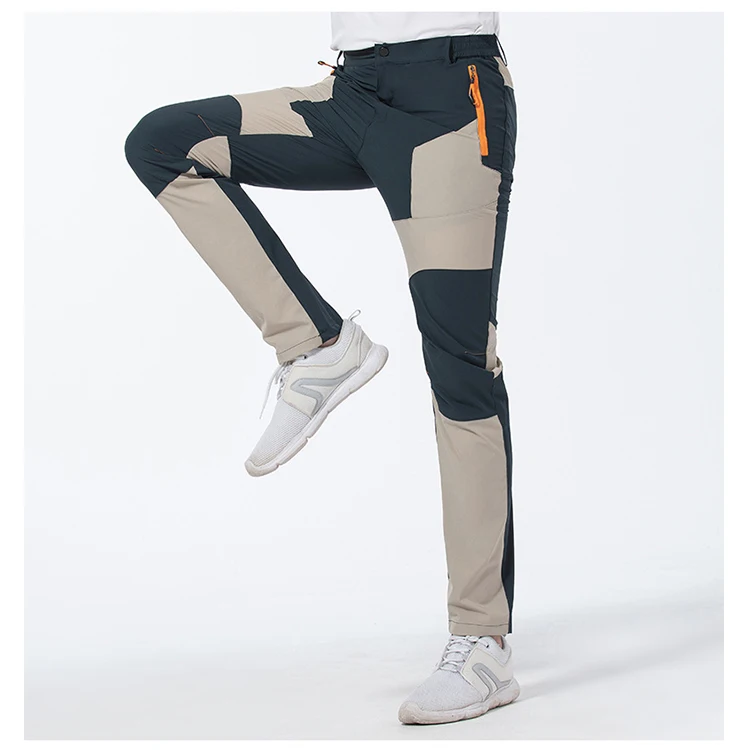 TRVLWEGO Men Summer Hiking Pants Wear-resistant Water Splash Prevention Quick Dry UV Proof Elastic Thin Camping Trousers