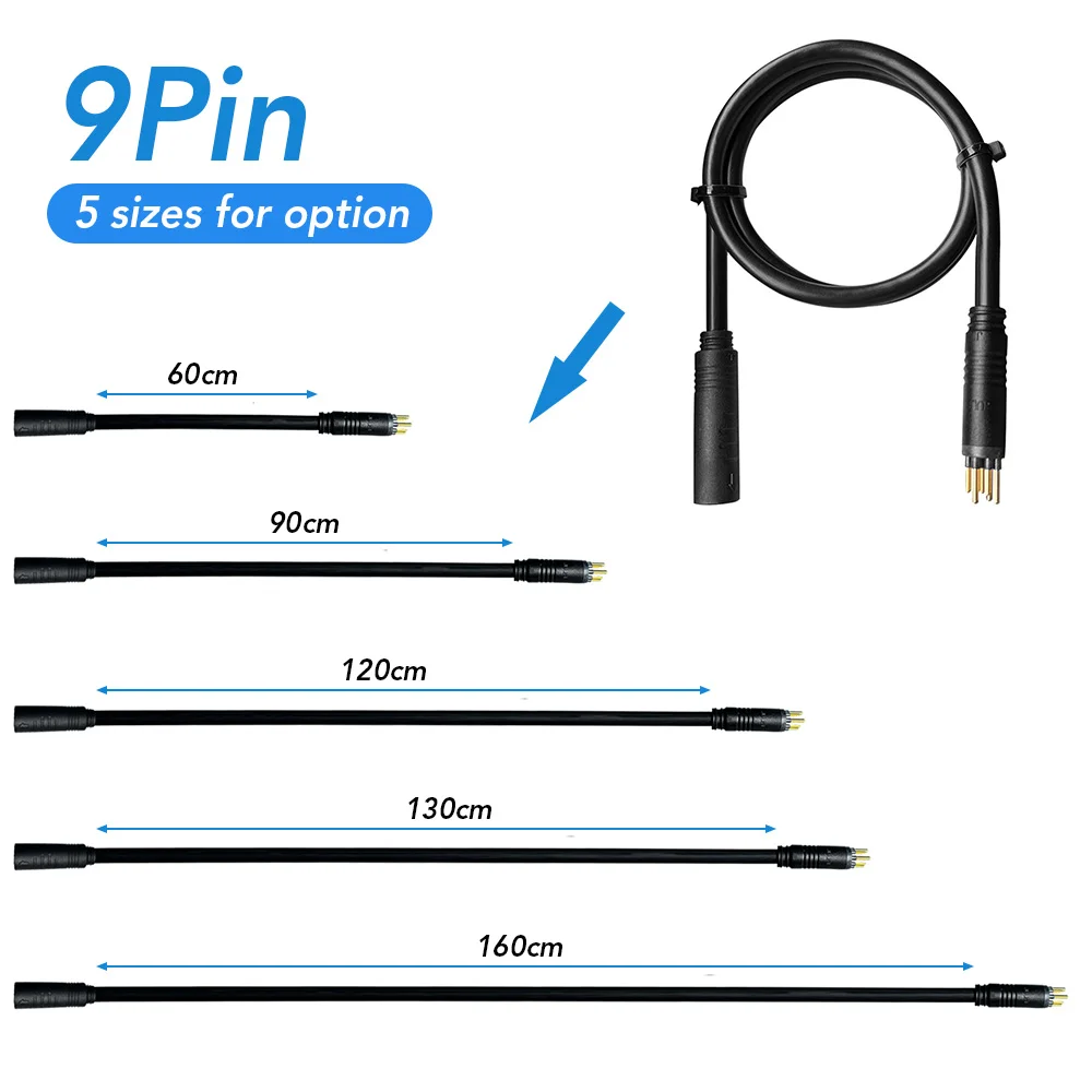 E-Bike Motor Female to Male Extension Cable 9 Pin Waterproof Wheel Motor Extension Cord