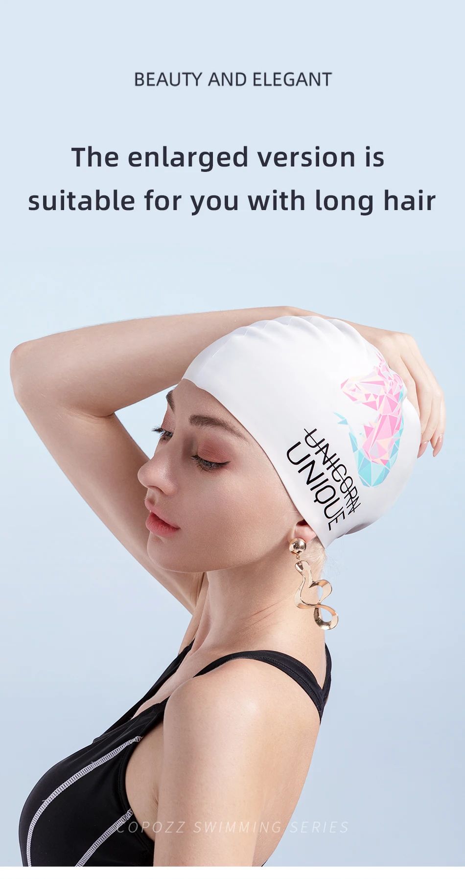 COPOZZ Water Sports Women Men Swimming Cap Ear Protect Long Hair Large Swim Pool Hat Professional Sports Waterproof Swim Cap