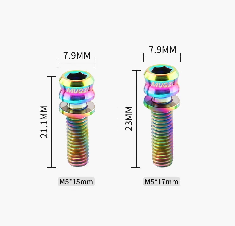 MUQZI 6PCS Titanium Bolts M5x15 M5x17 Bicycle Handlebar Stem Screw With Washer