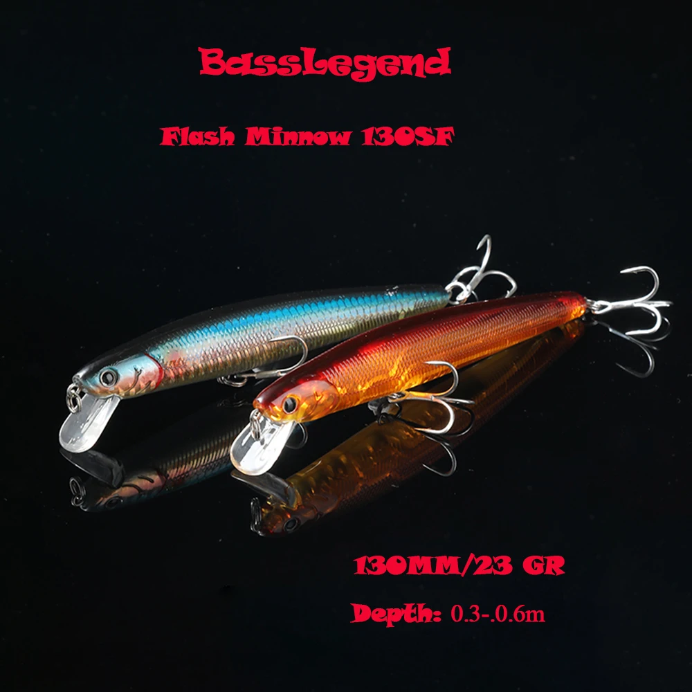 BassLegend Fishing Artificial Bait Slow Floating Minnow Flash Shallow Wobbler Jerkbait Shad Sea Bass Pike Lure 130SF 90SF