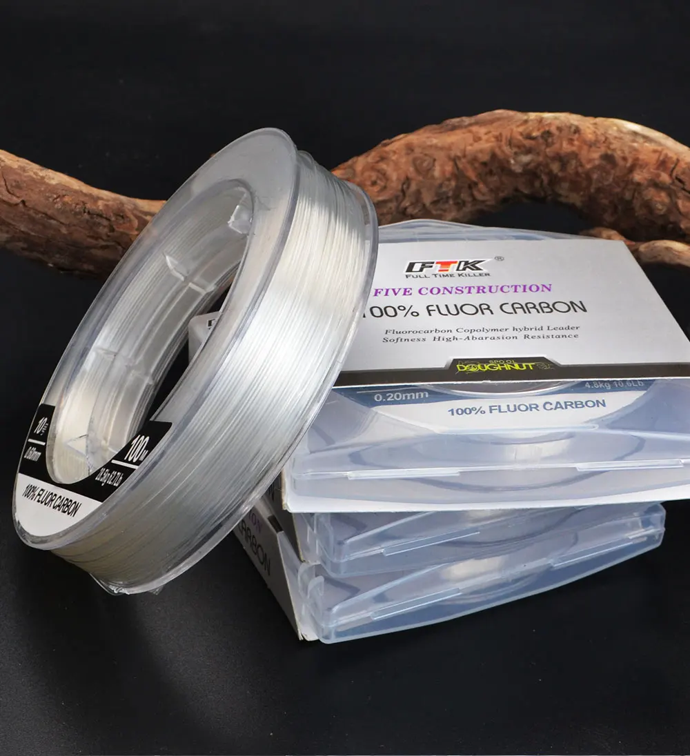 FTK Fishing Line 50M/100M 100% Fluorocarbon Fishing Lines 5.5-130.9LB Carbon Fiber Leader Fly Line Fast Sinking Carp Fishing