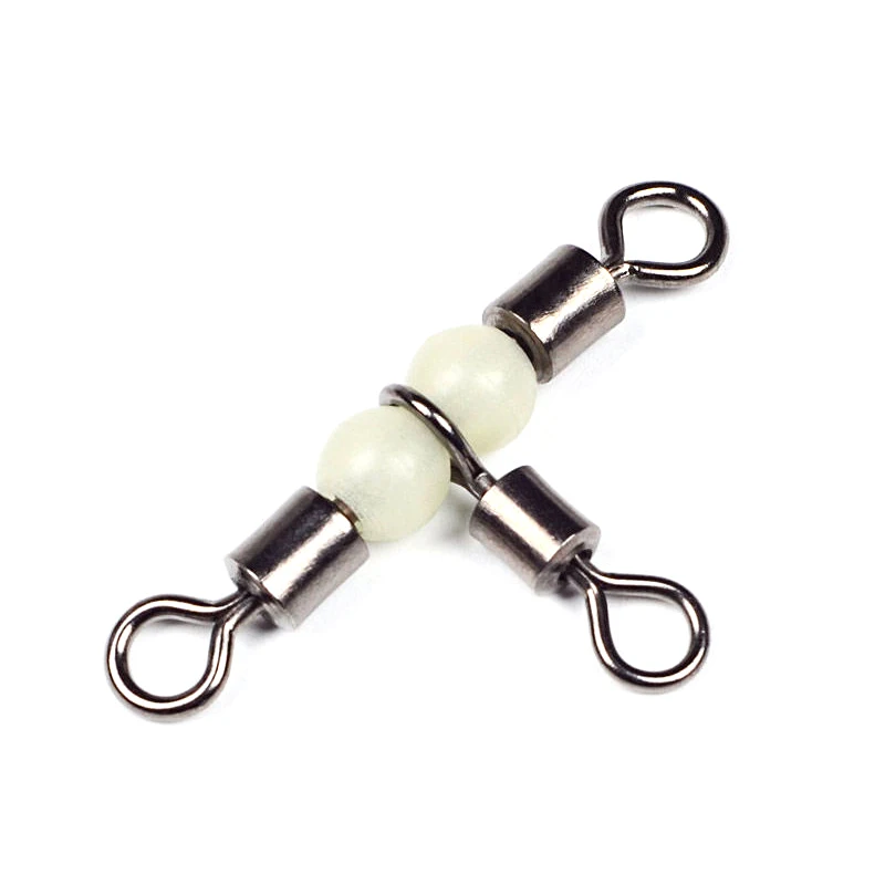 10/50pcs Stainless Steel T-Turn 3 Way Fishing Connector Rolling Swivel Fishing Tackle Connector Luminous Beads Attract Fish