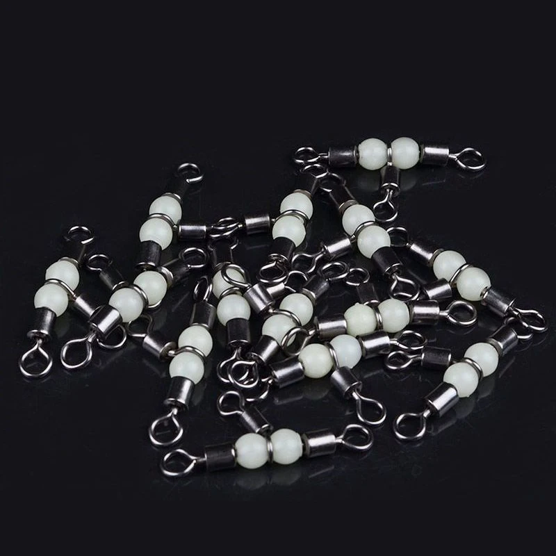 10/50pcs Stainless Steel T-Turn 3 Way Fishing Connector Rolling Swivel Fishing Tackle Connector Luminous Beads Attract Fish