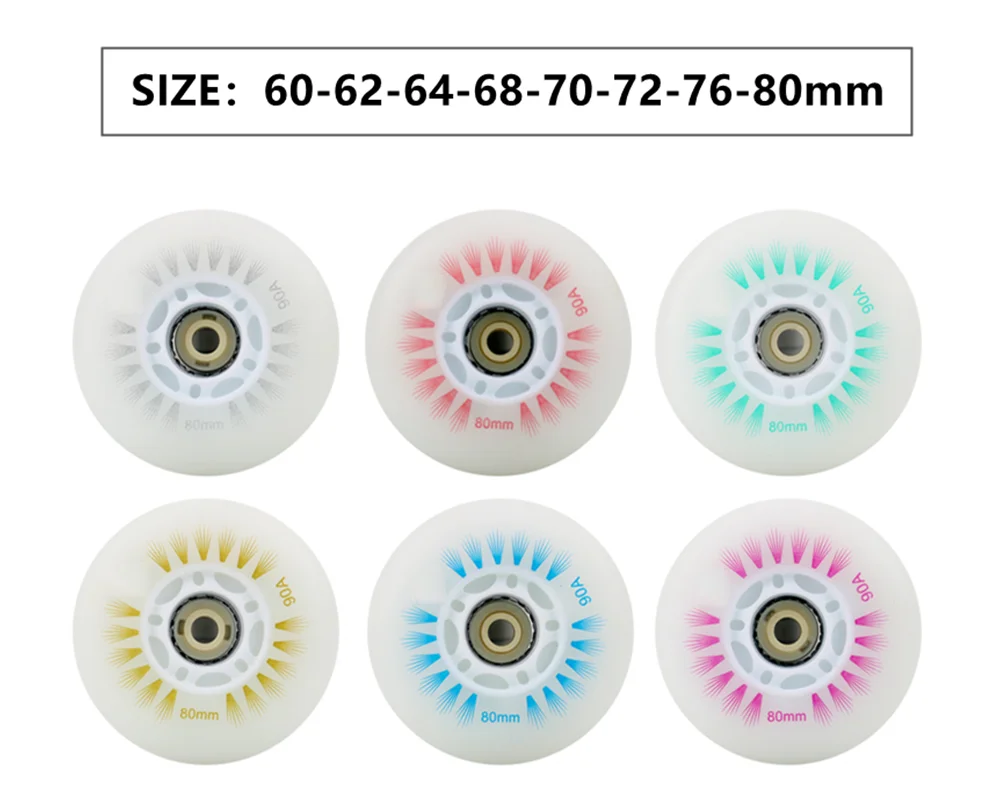 4pcs LED Flash Wheel 60/62/64/68/70/72/76//80mm Inline Skates 90/100/110/125mm Speed Skates Rock Fancy Roller Skates PU Tyres