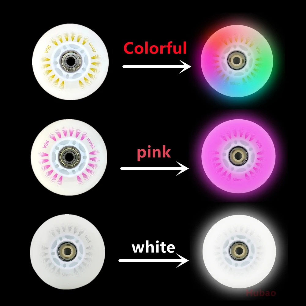 4pcs LED Flash Wheel 60/62/64/68/70/72/76//80mm Inline Skates 90/100/110/125mm Speed Skates Rock Fancy Roller Skates PU Tyres