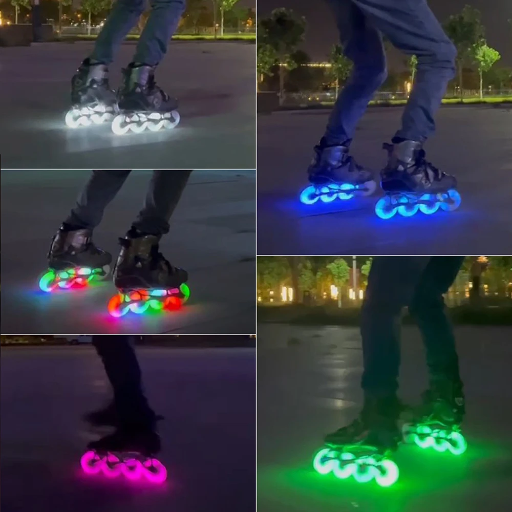 4pcs LED Flash Wheel 60/62/64/68/70/72/76//80mm Inline Skates 90/100/110/125mm Speed Skates Rock Fancy Roller Skates PU Tyres