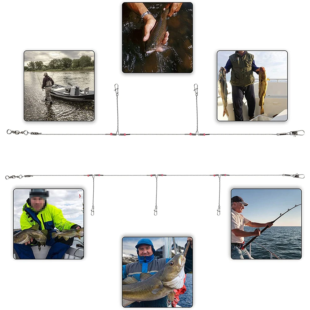 12Pcs Stainless Steel Fishing Wire Leader Rigs with Swivel Snap Connector Bait Fishing Trace Lure Steel Wire Fishing Tackle Tool