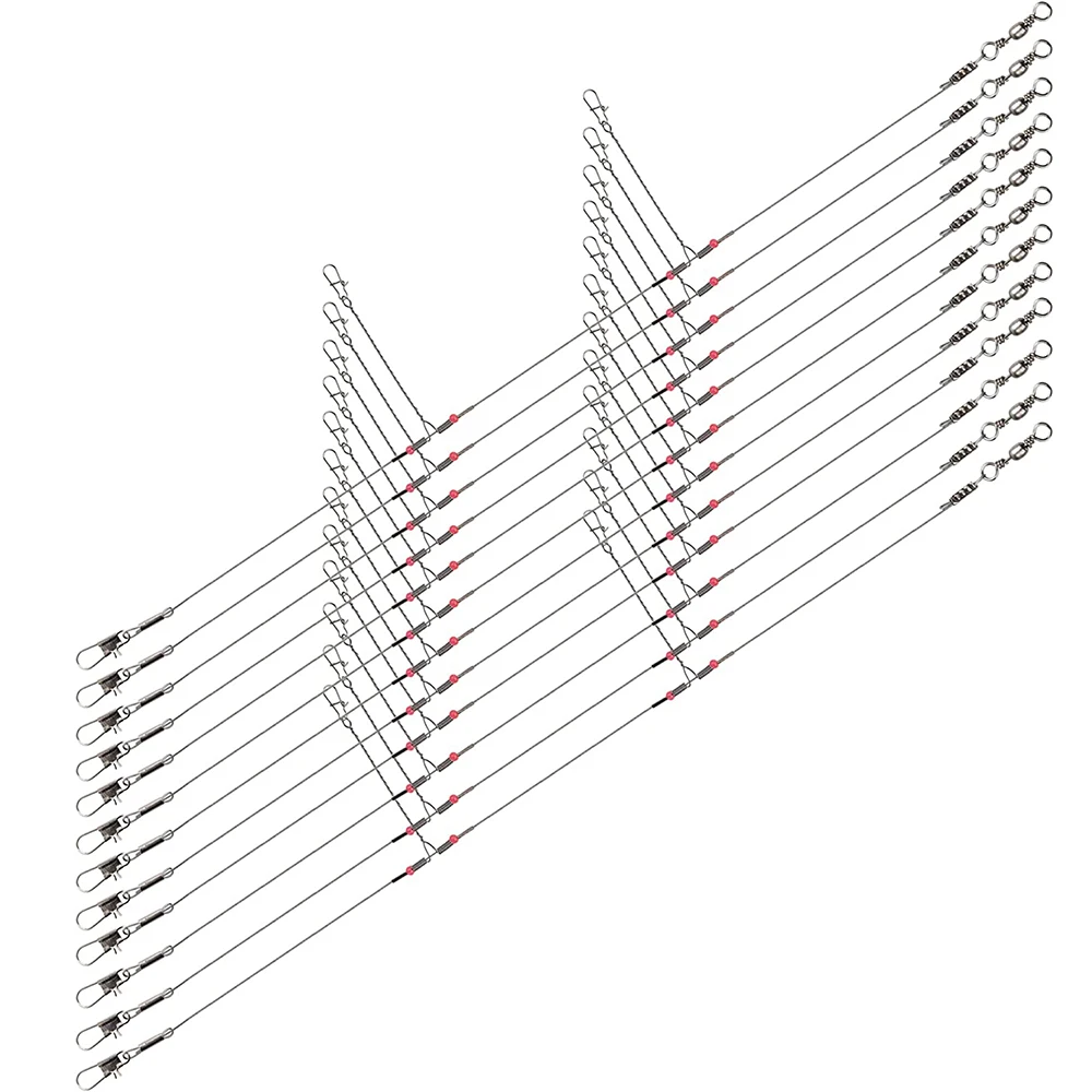 12Pcs Stainless Steel Fishing Wire Leader Rigs with Swivel Snap Connector Bait Fishing Trace Lure Steel Wire Fishing Tackle Tool