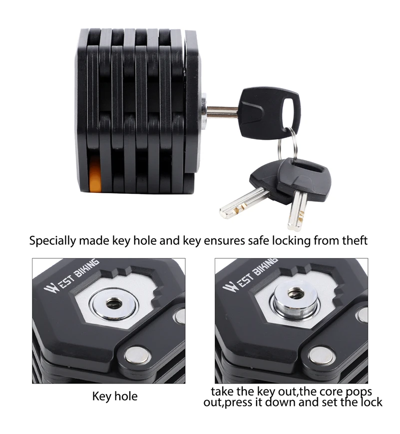 WEST BIKING Bike Folding Lock Portable Alloy Steel Anti-theft Safety Lock Motorcycle E-bike Lock MTB Road Bike Accessories