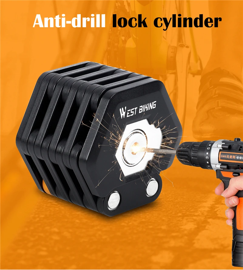 WEST BIKING Bike Folding Lock Portable Alloy Steel Anti-theft Safety Lock Motorcycle E-bike Lock MTB Road Bike Accessories