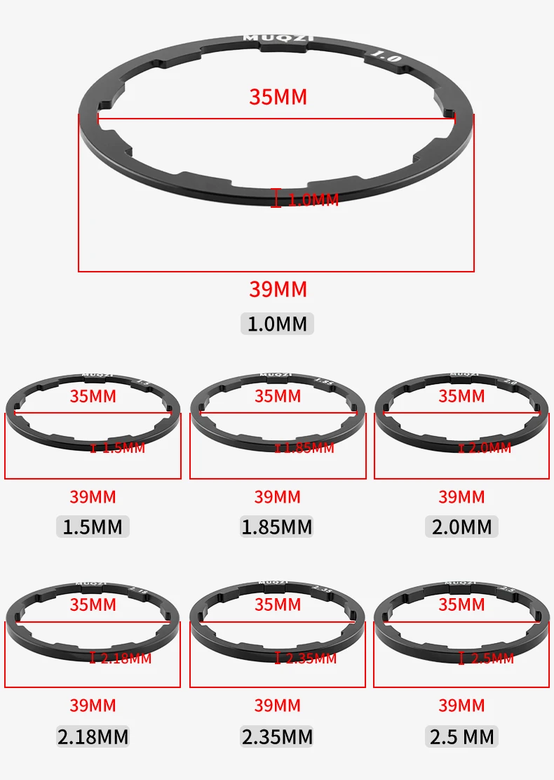 MUQZI 5pcs Bike Hub Washer 7 8 9 10 11 12 Speed Cassette Flywheel Spacer 1mm 1.5mm 1.85mm 2mm 2.18mm 2.35mm 2.5mm Freehub Gasket