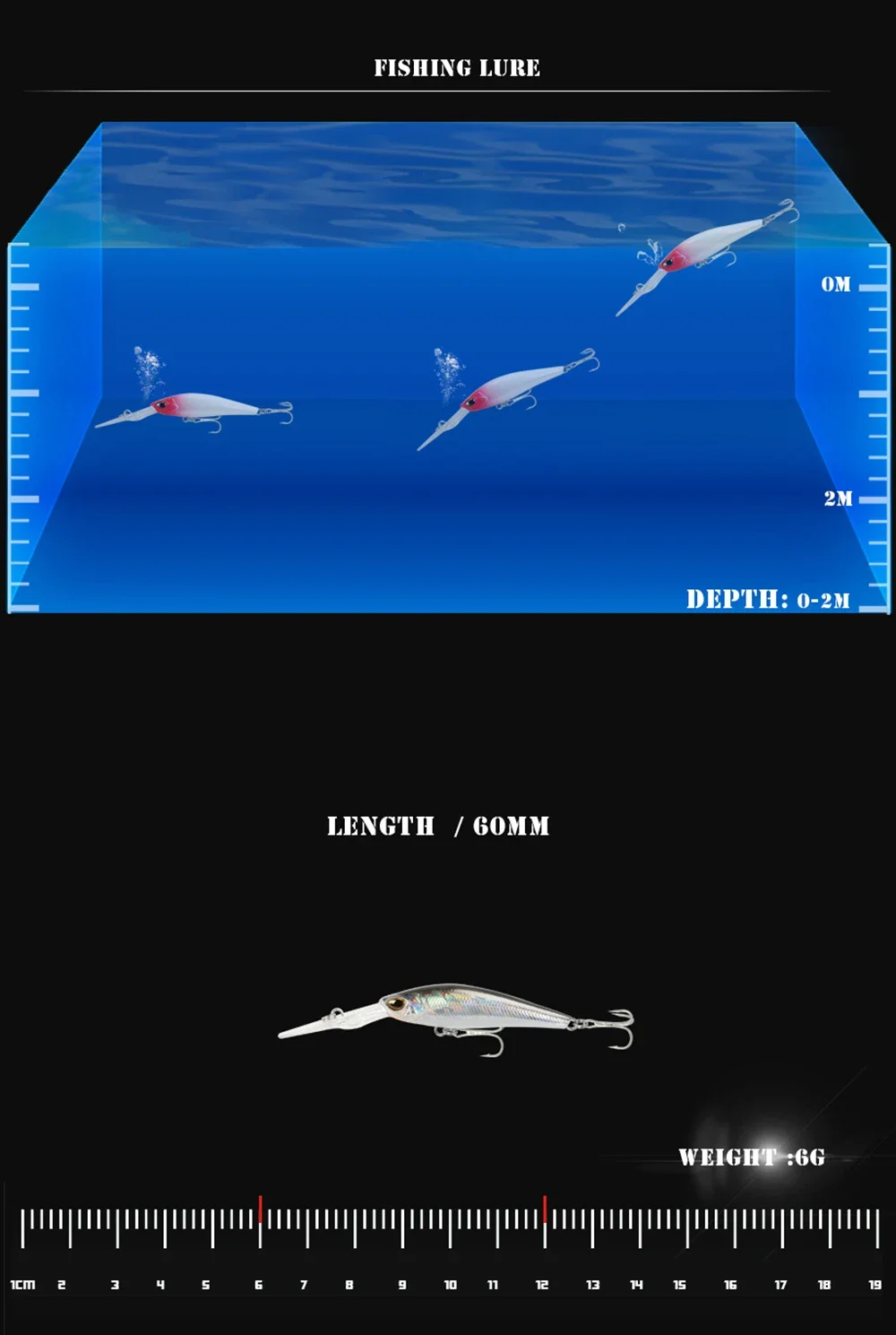 Fishing Lure Long Lip Minnow Wobbler Lure 6cm 6g Deep Diving Floating Jerkbait Swimbait Artificial Hard Bait Trout Bass Bait