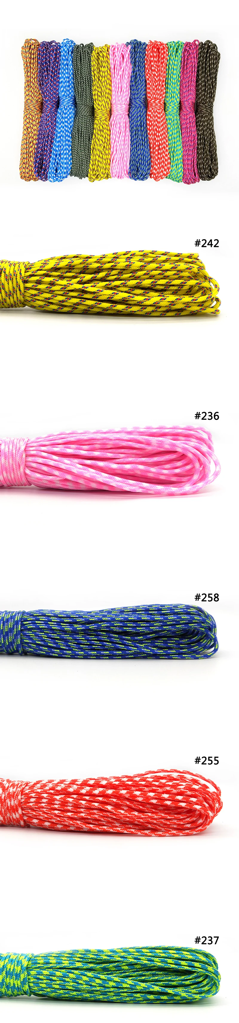 100 Colors Paracord 31meters 100FT,50FT,25FT Dia 2mm One Stand Cores for Survival Parachute Cord Lanyard Camping Climbing Rope