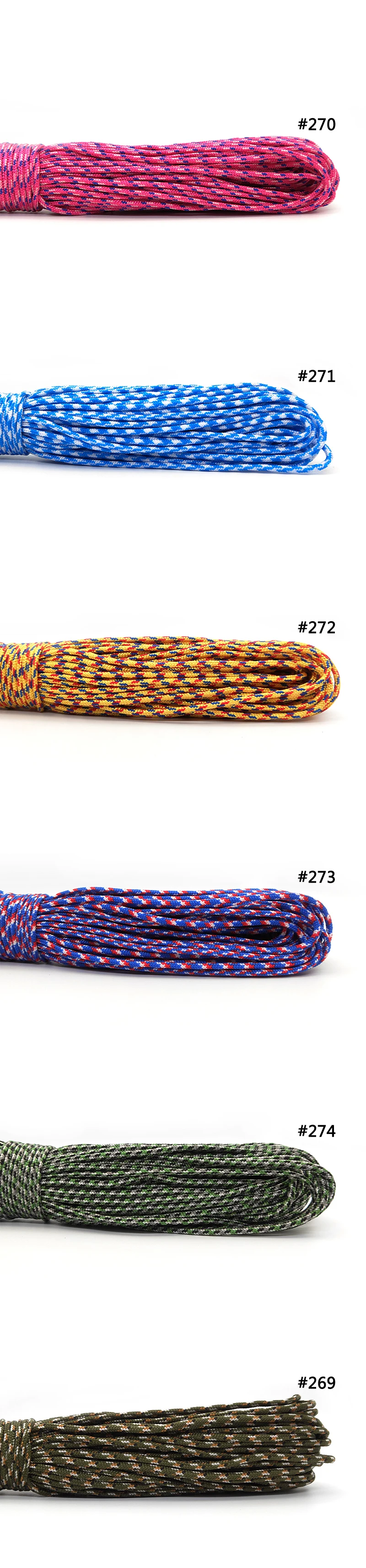 100 Colors Paracord 31meters 100FT,50FT,25FT Dia 2mm One Stand Cores for Survival Parachute Cord Lanyard Camping Climbing Rope