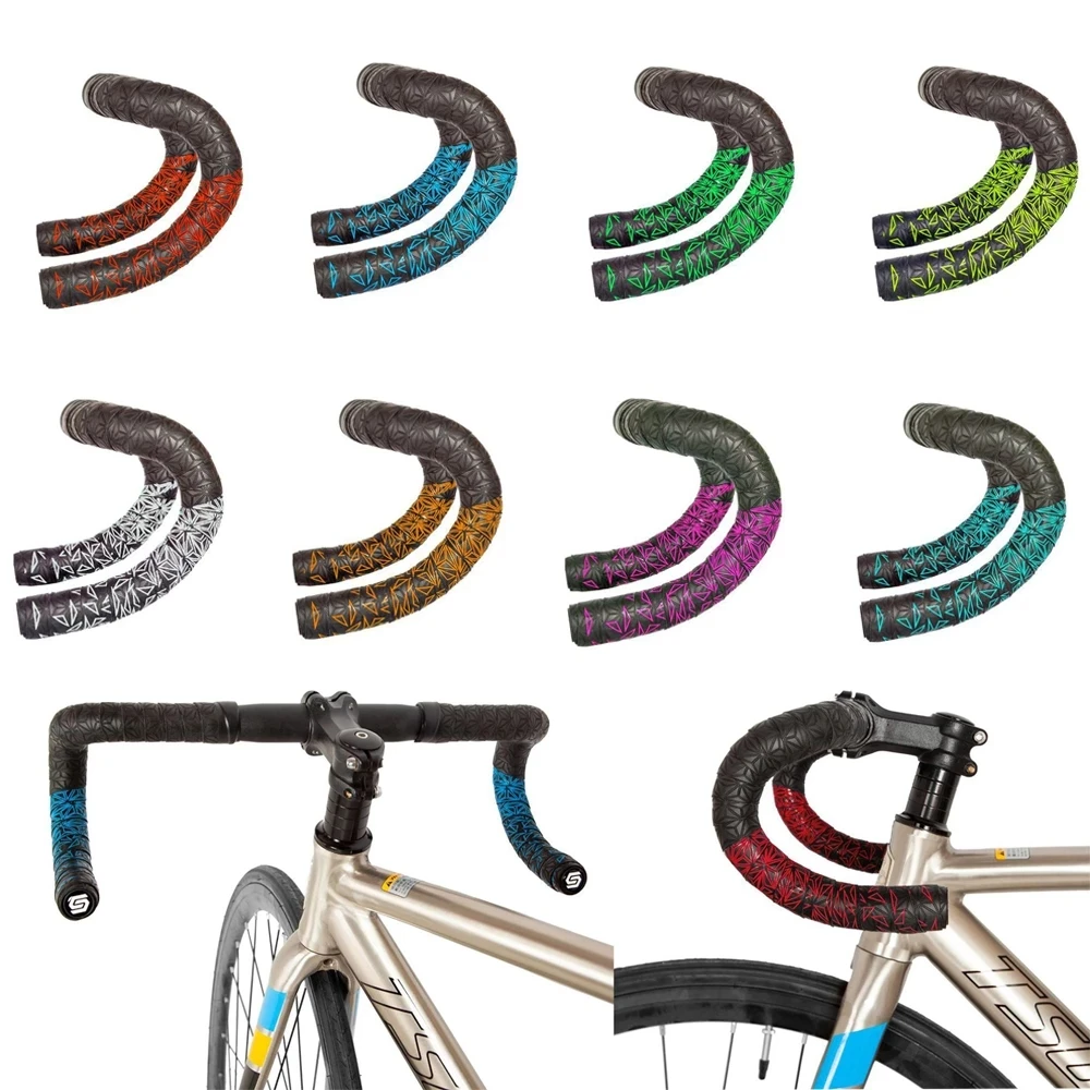 1pair New Bike Tape Double-Color Road Bicycle Chrysanthemum Pattern Bar Tape EVA+PU Oft Anti-Vibration Wrap Tape Durable Bartape