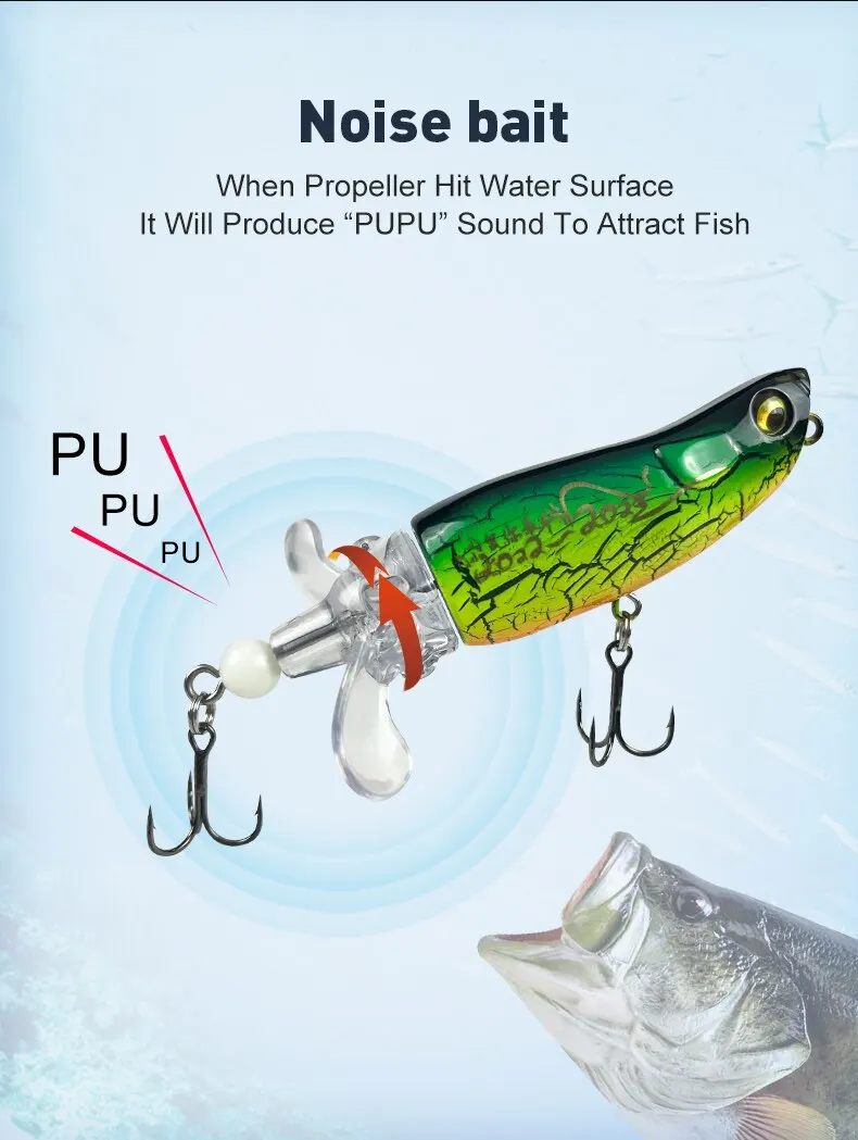 Popper Fishing Lures Top Water Hard Baits Whopper Plopper Soft Rotating Tail 85mm 15g Popper Wobblers For Bass Pike
