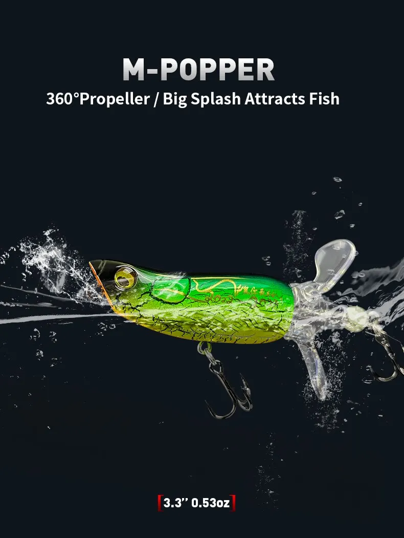 Popper Fishing Lures Top Water Hard Baits Whopper Plopper Soft Rotating Tail 85mm 15g Popper Wobblers For Bass Pike
