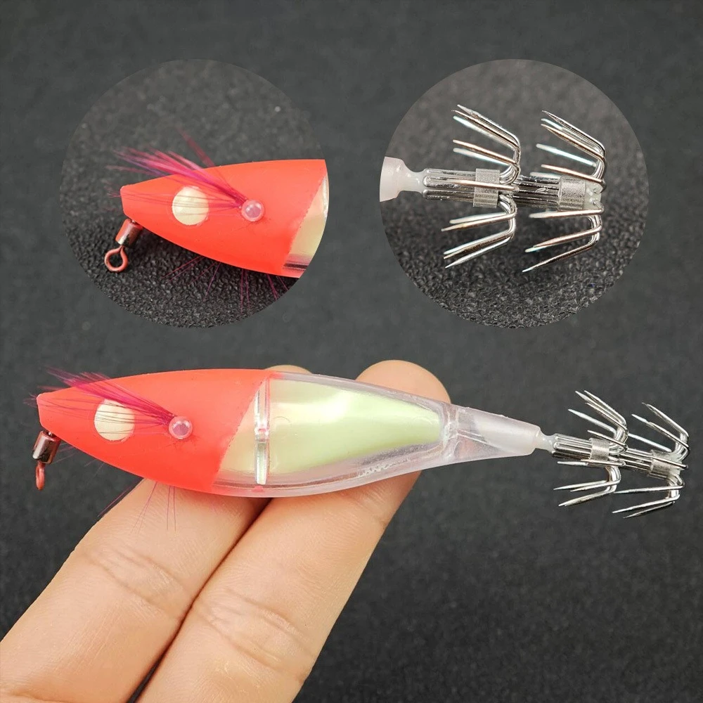 Ackibbik 5pcs/set Glow Squid Jig Lure Saltwater Octopus Lures Squid Jigs Shrimp Fishing Lure Cuttlefishg Fishing Accessories