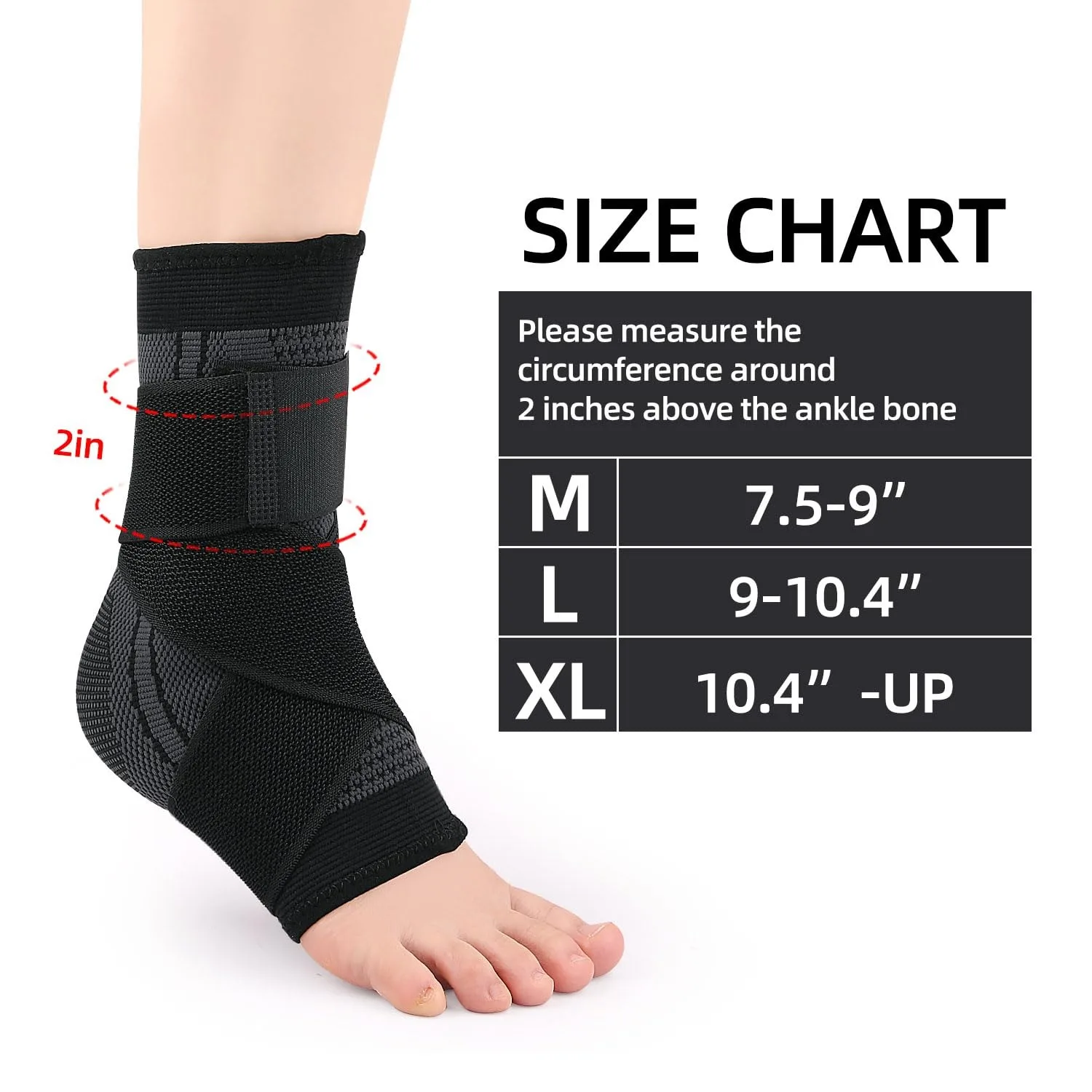 1Pcs Adjustable Ankle Brace Compression Sleeve, Arch Support & Foot Stabilizer, Elastic Wrap for Plantar Fasciitis, Achilles