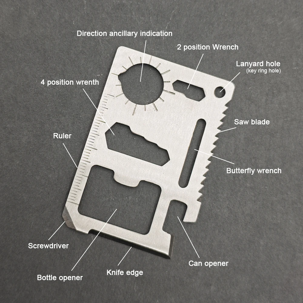 Stainless Steel EDC Pocket Tool 11 in 1 Credit Card Portable Multi Function Survival Tool For Outdoor Camping Hunting Traveling
